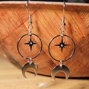 Crescent Moon And North Star Celestial Earrings